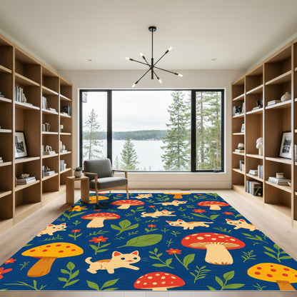 Whimsical Kittens And Mushrooms Meadow Rug
