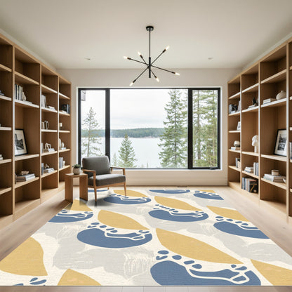 Abstract Ochre Navy Organic Shapes Rug