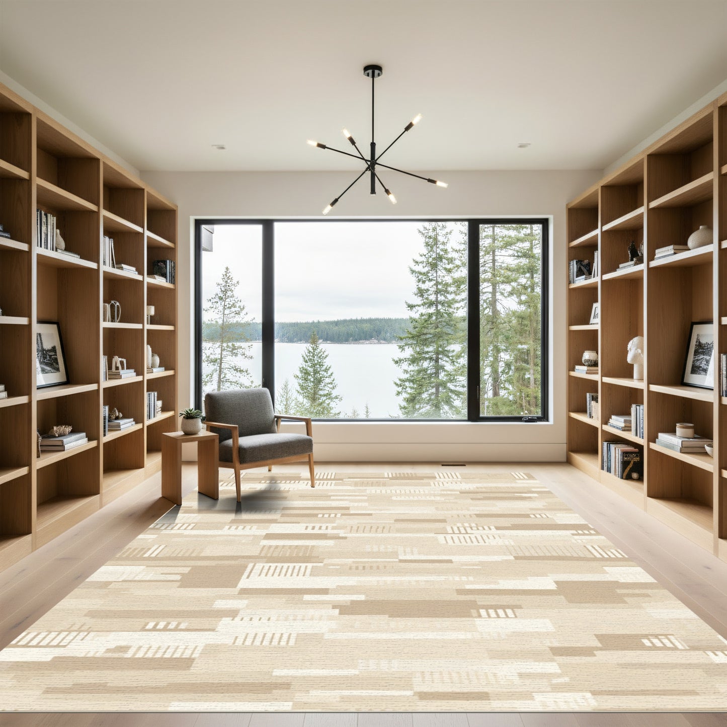 Neutral Beige Abstract Geometric Fragment Rug