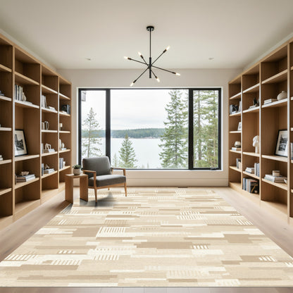 Neutral Beige Abstract Geometric Fragment Rug