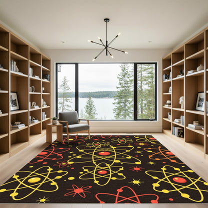 Atomic Orbit Red Yellow Field Rug