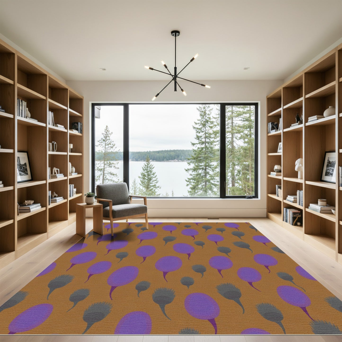 Purple Gray Abstract Floral Pattern Rug