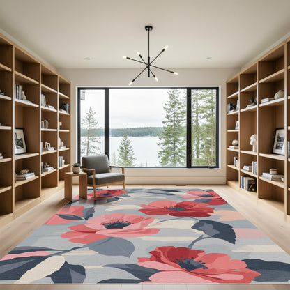 Crimson Coral Floral Camo Abstraction Rug