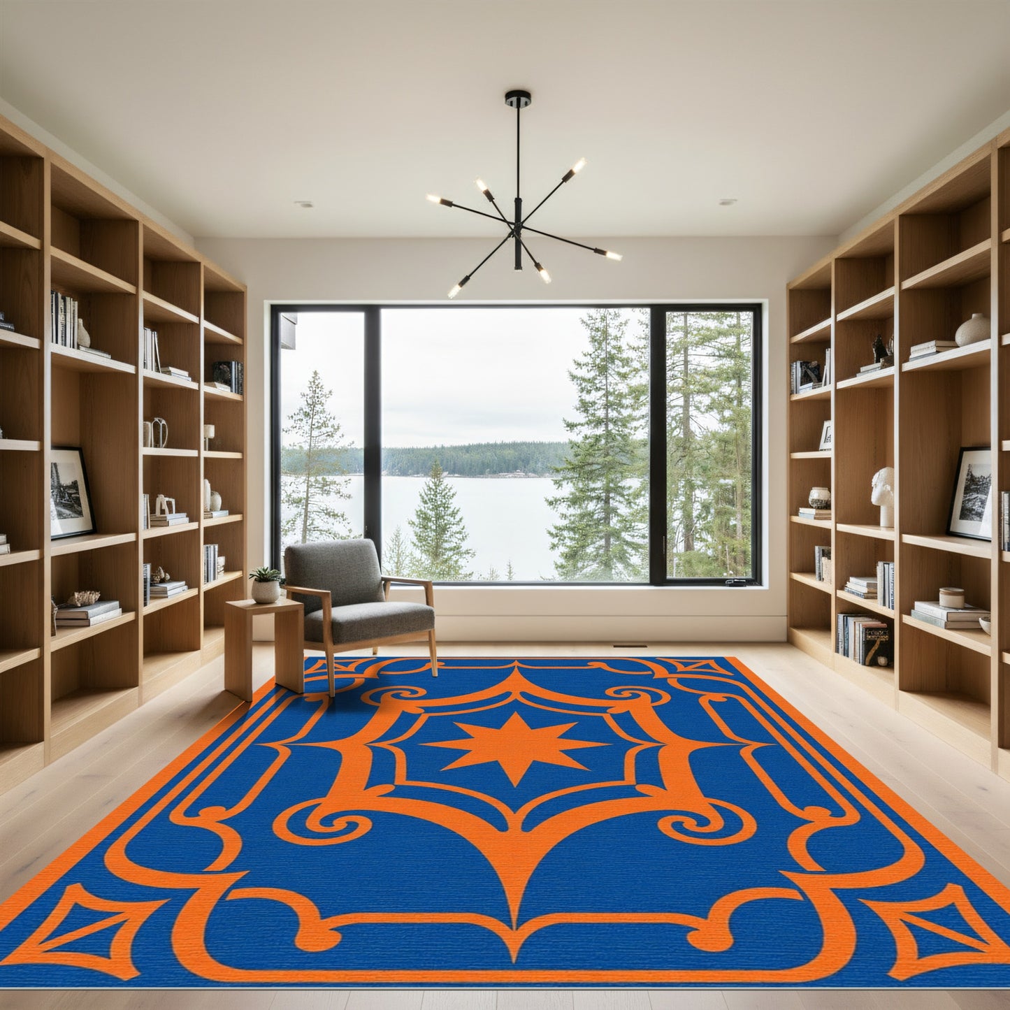 Bold Blue Orange Star Frame Rug
