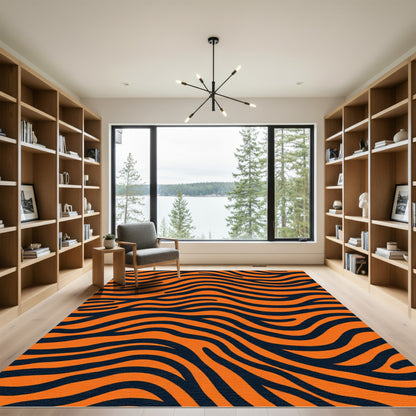 Vivid Orange Wave Animal Print Rug