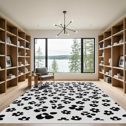 Monochrome Floral Scatter Rug