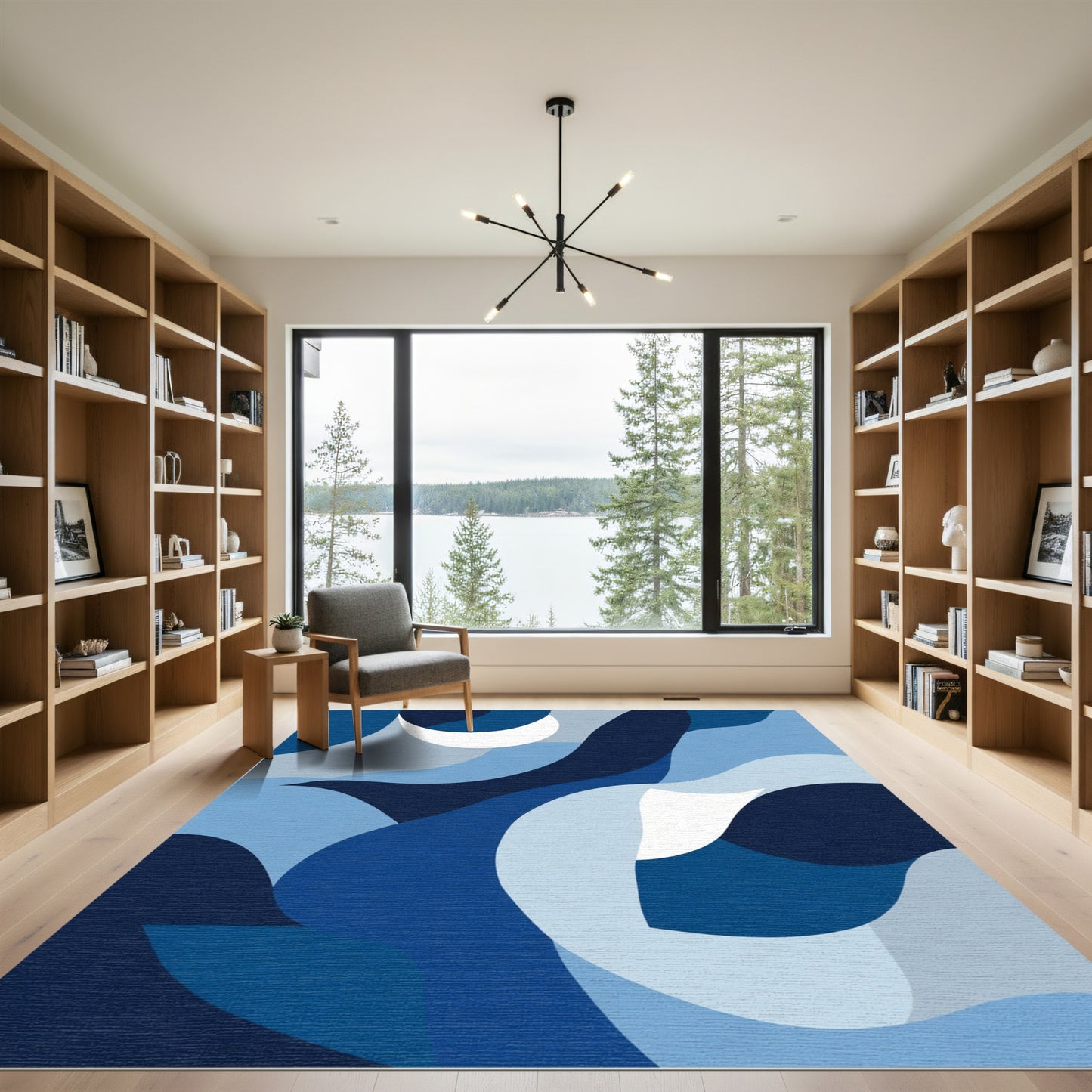 Oceanic Blue Abstract Wave Forms Rug