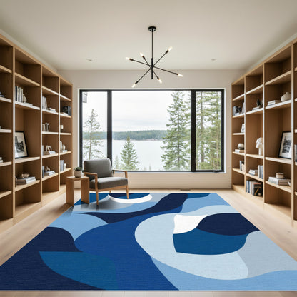 Oceanic Blue Abstract Wave Forms Rug