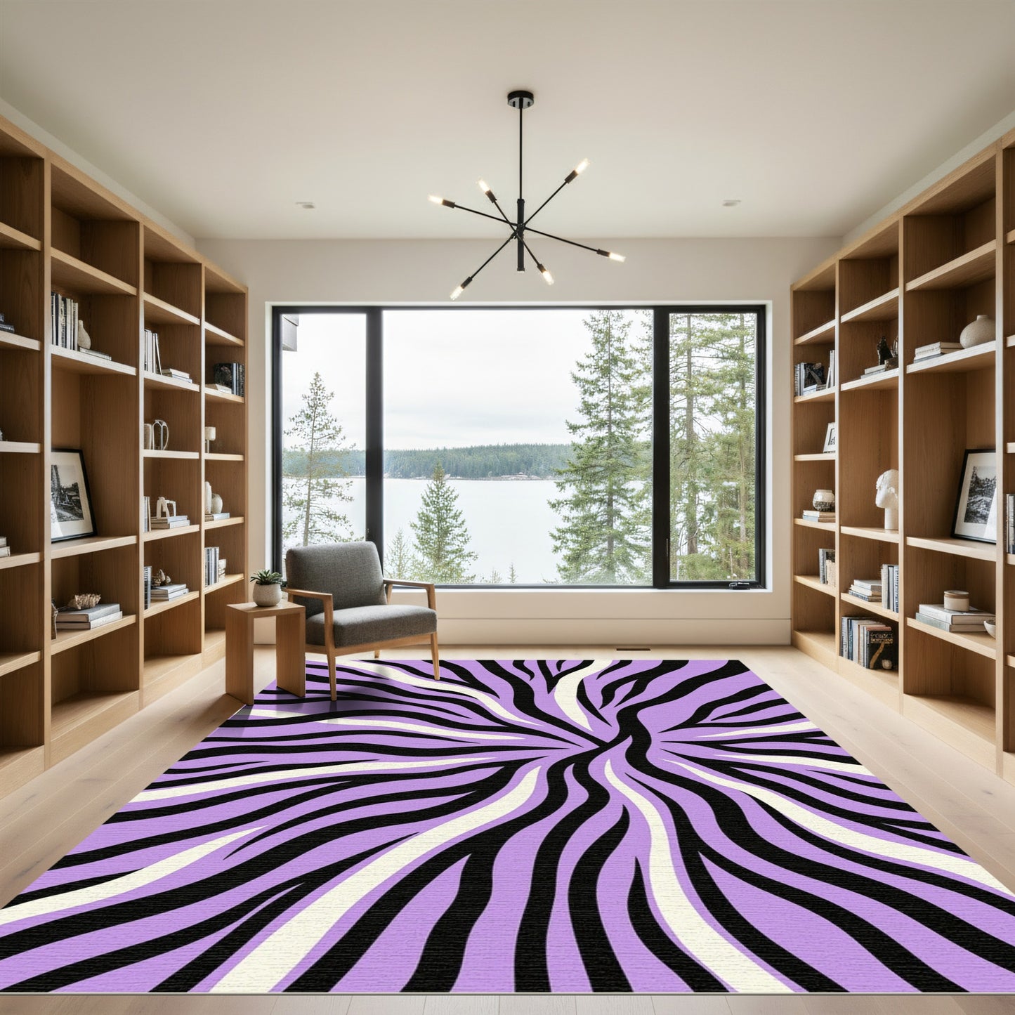 Purple Black White Wavy Stripe Rug