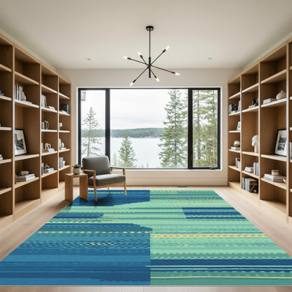 Oceanic Teal Horizontal Stripe Rug