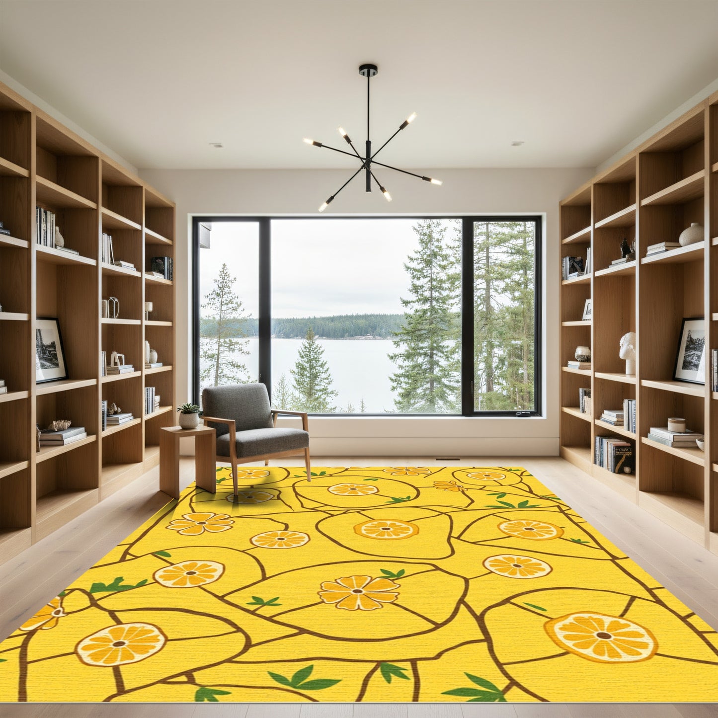 Sunny Yellow Citrus Floral Mosaic Rug