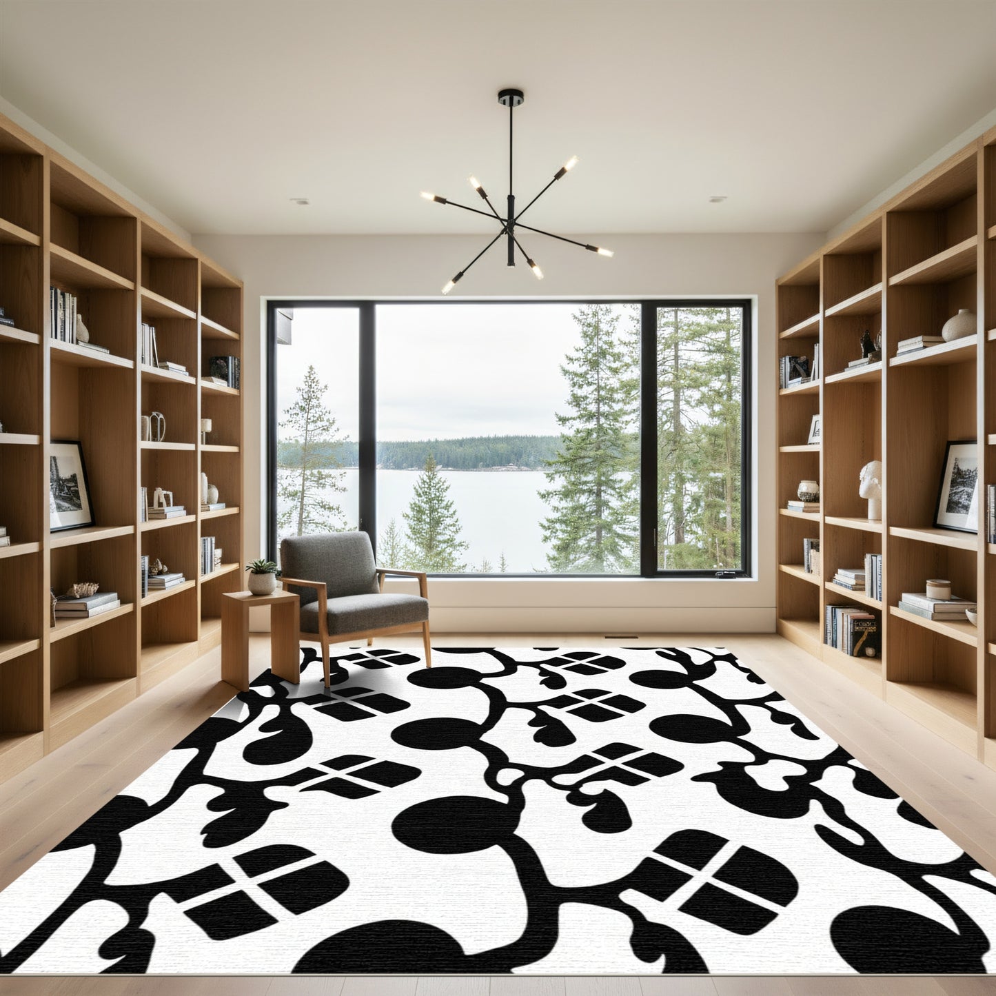 Black White Abstract Organic Shapes Rug