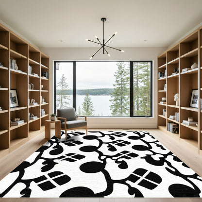 Black White Abstract Organic Shapes Rug