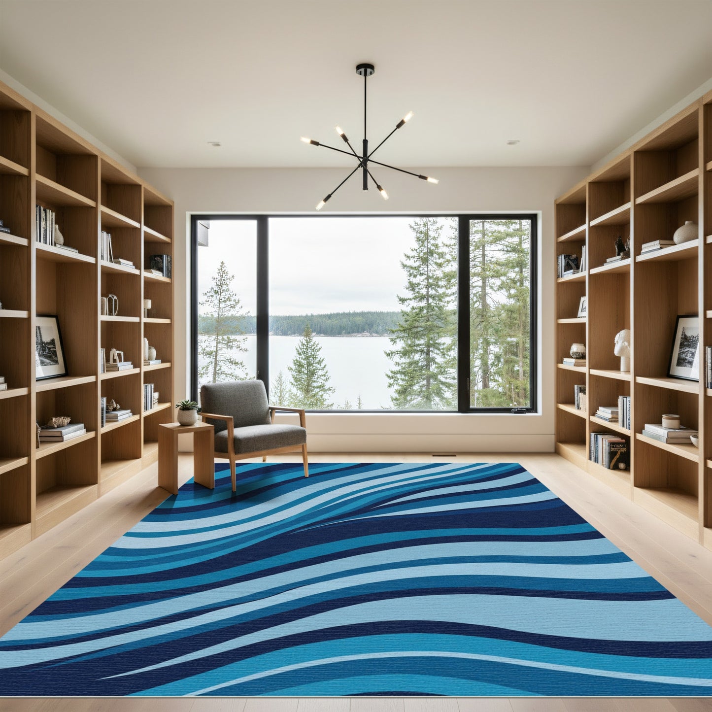Deep Blue Ocean Wave Curves Rug