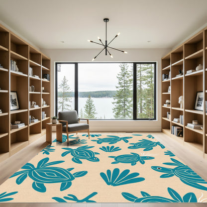 Teal Turtle Ocean Sea Life Rug