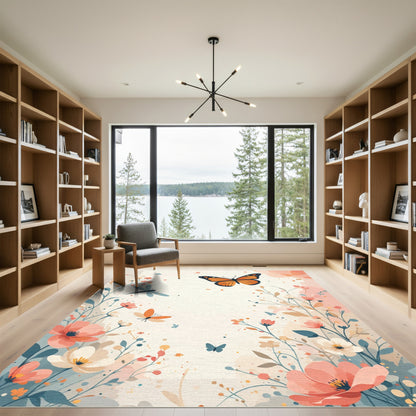 Whimsical Orange Butterfly Garden Rug