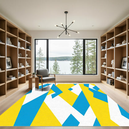 Bright Yellow Blue Geometric Deconstruction Rug