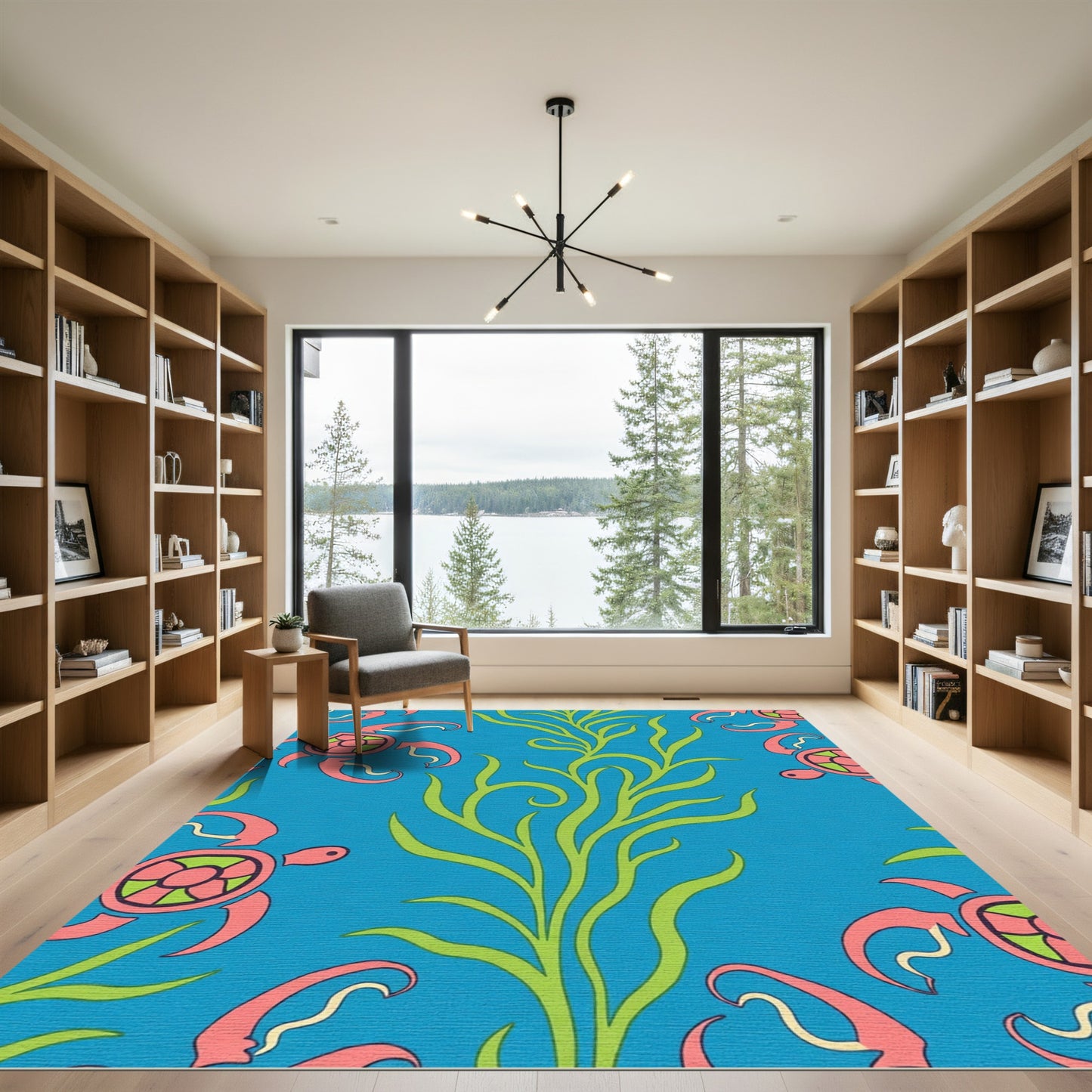 Coral Turtle Seaweed Blue Rug