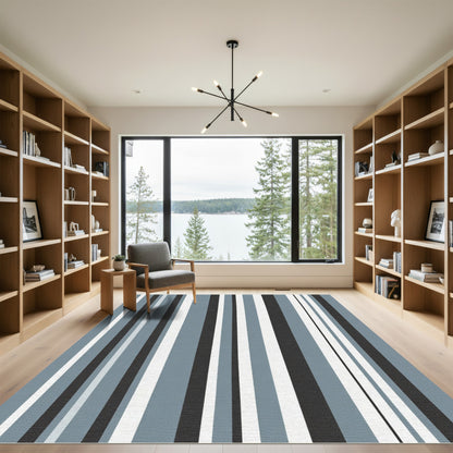 Modern Gray White Black Stripes Rug