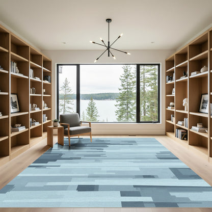 Muted Blue Horizontal Block Layered Rug