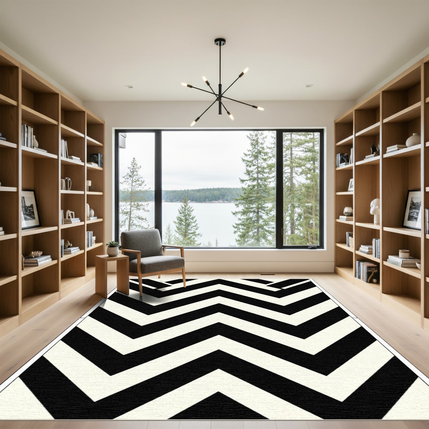 Bold Black Cream Chevron Zigzag Rug