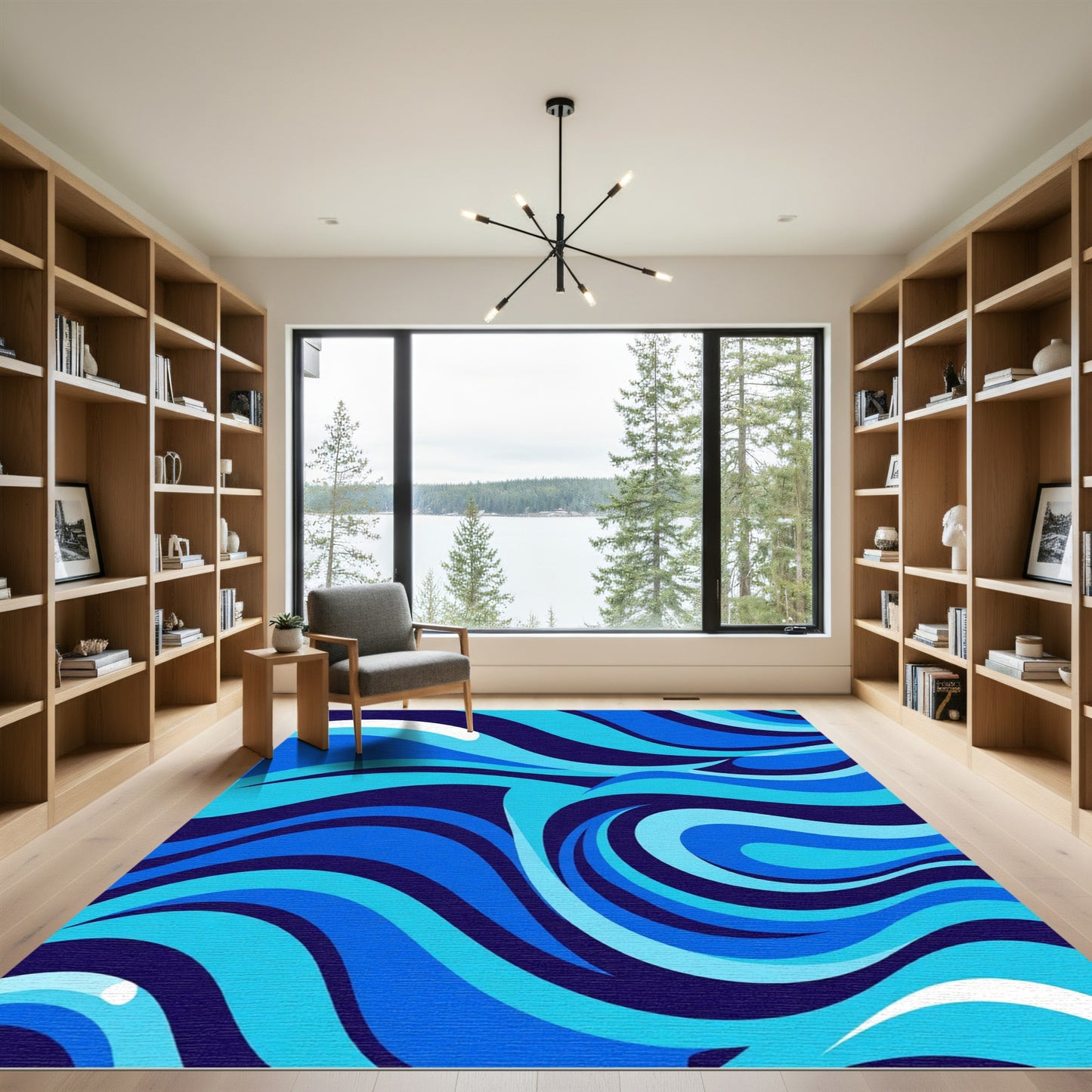 Deep Blue Flowing Wave Abstract Rug