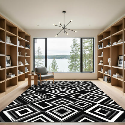 Monochrome Layered Diamond Overlay Rug