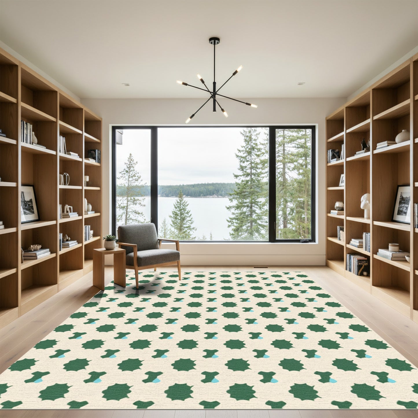 Forest Green Starburst Aqua Drop Rug