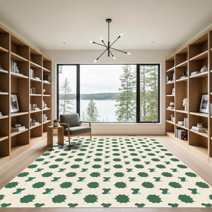 Forest Green Starburst Aqua Drop Rug