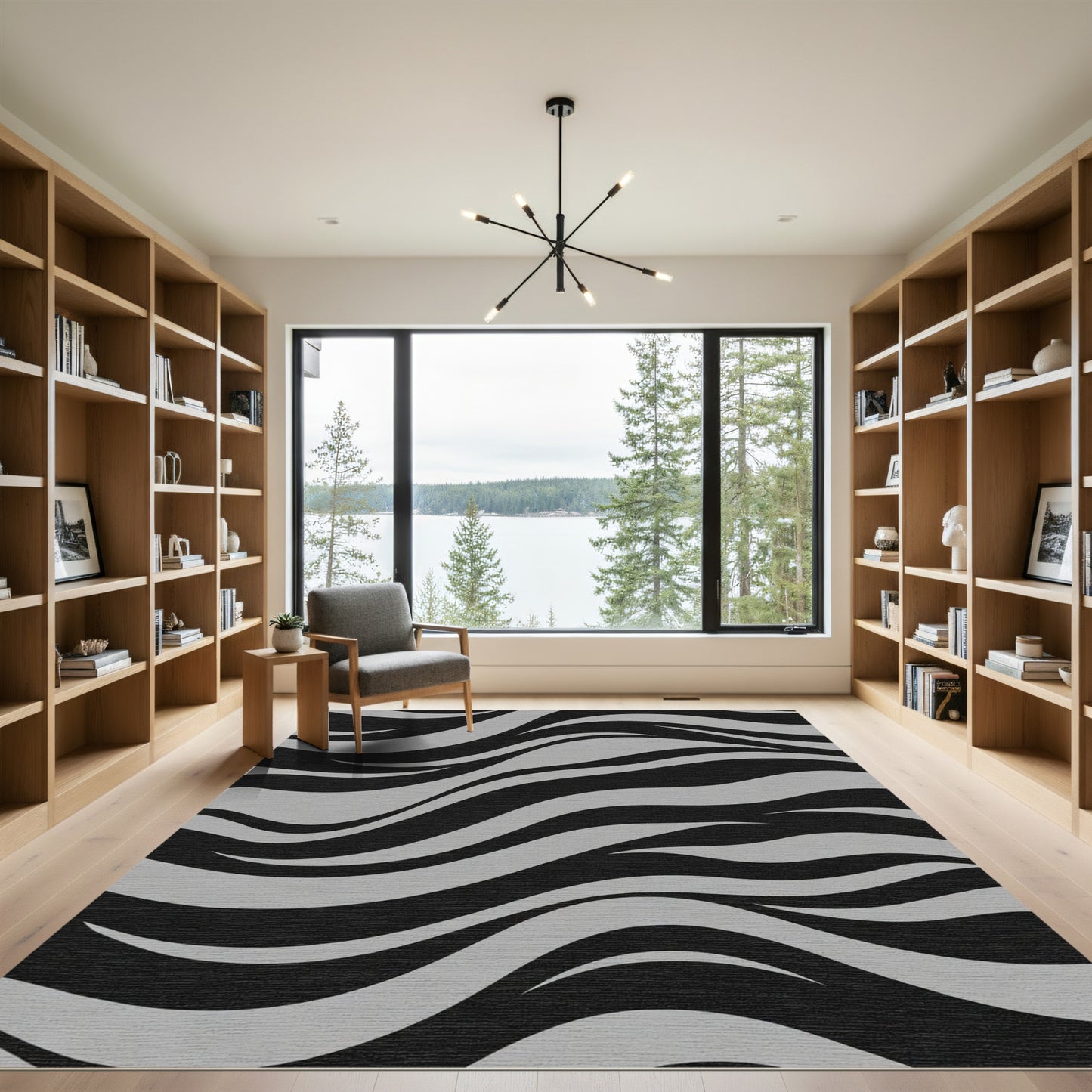 Modern Black Gray Wave Rug