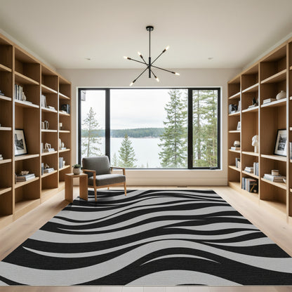 Modern Black Gray Wave Rug