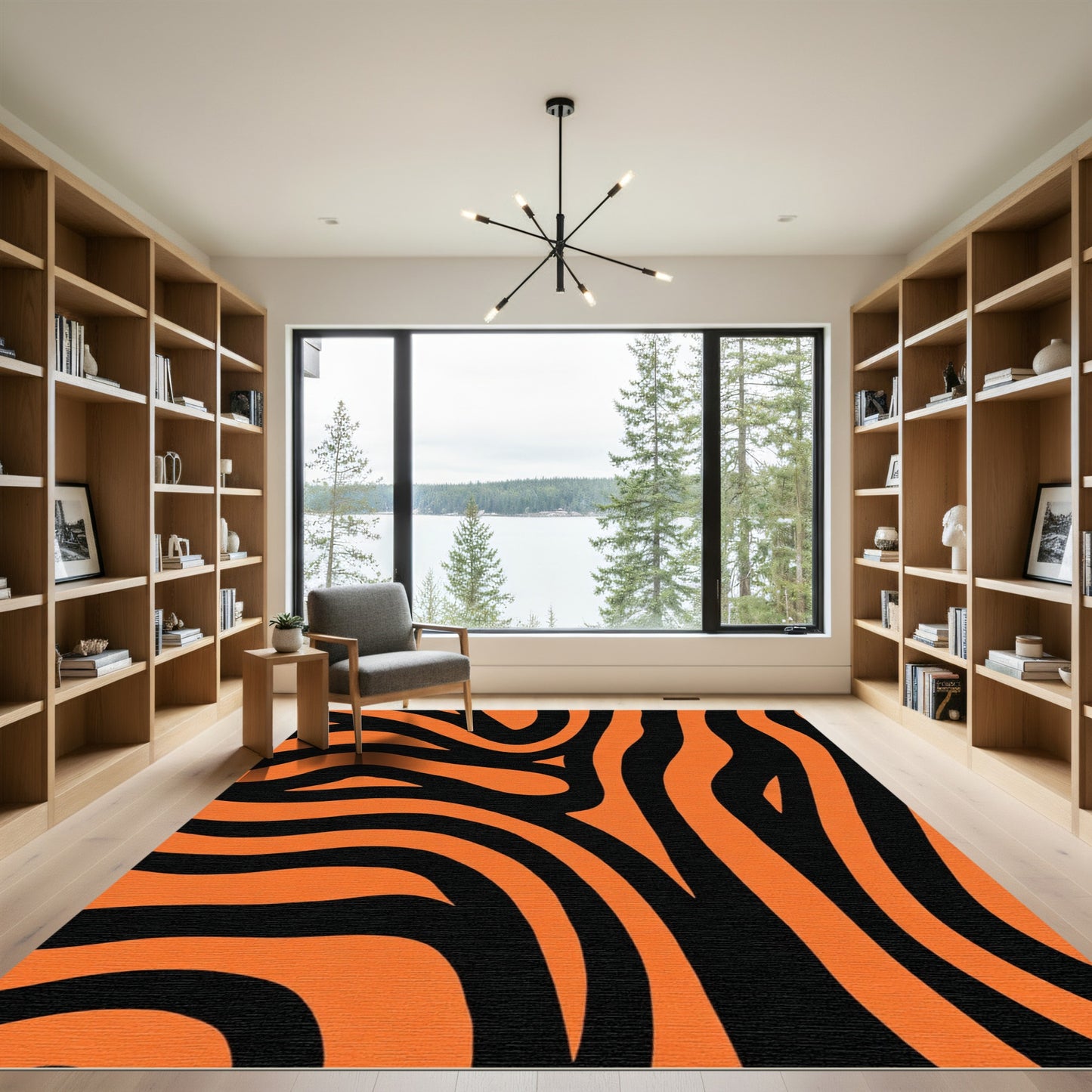 Bold Orange Black Stripe Rug