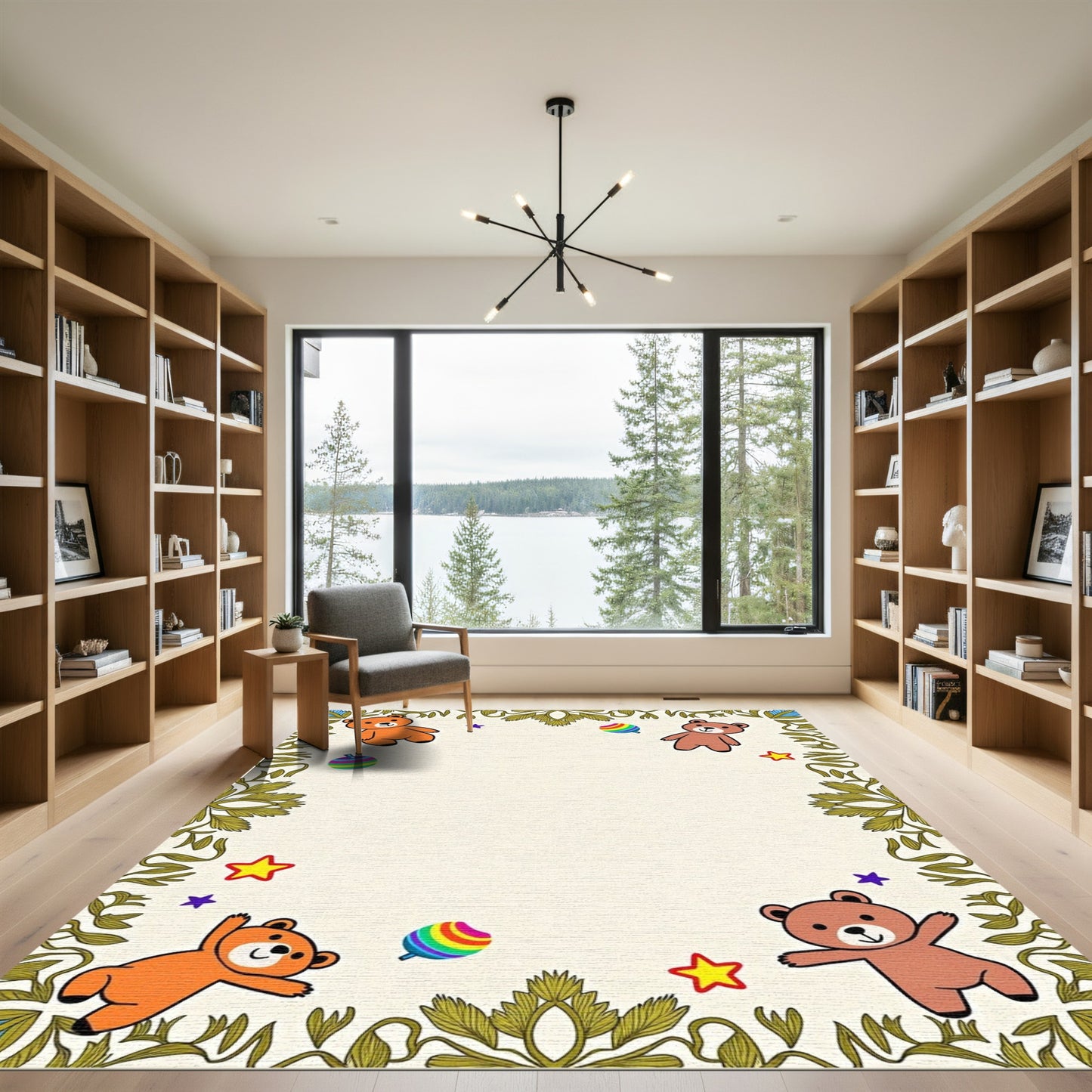Whimsical Orange Brown Bear Whirligig Rug