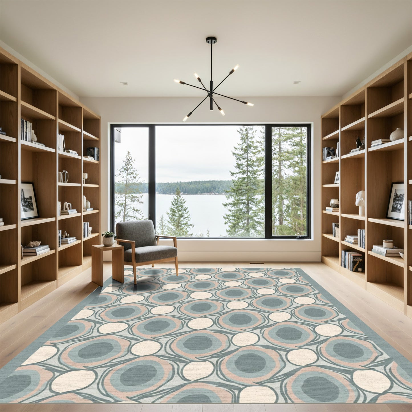 Pale Blue Pink Concentric Circles Rug