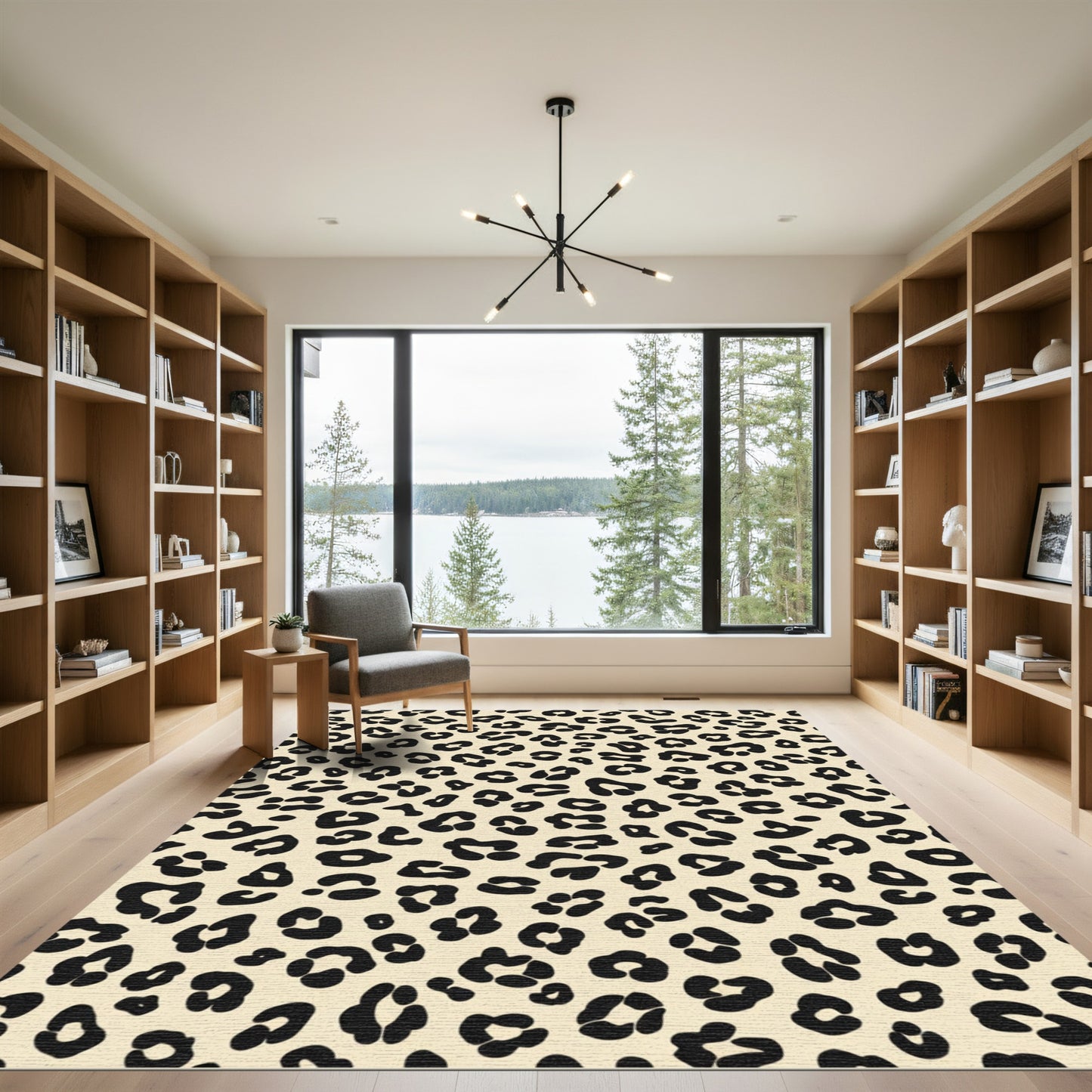 Bold Black Leopard Spots Cream Rug