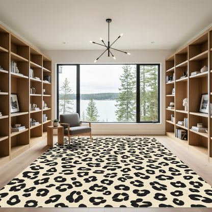 Bold Black Leopard Spots Cream Rug