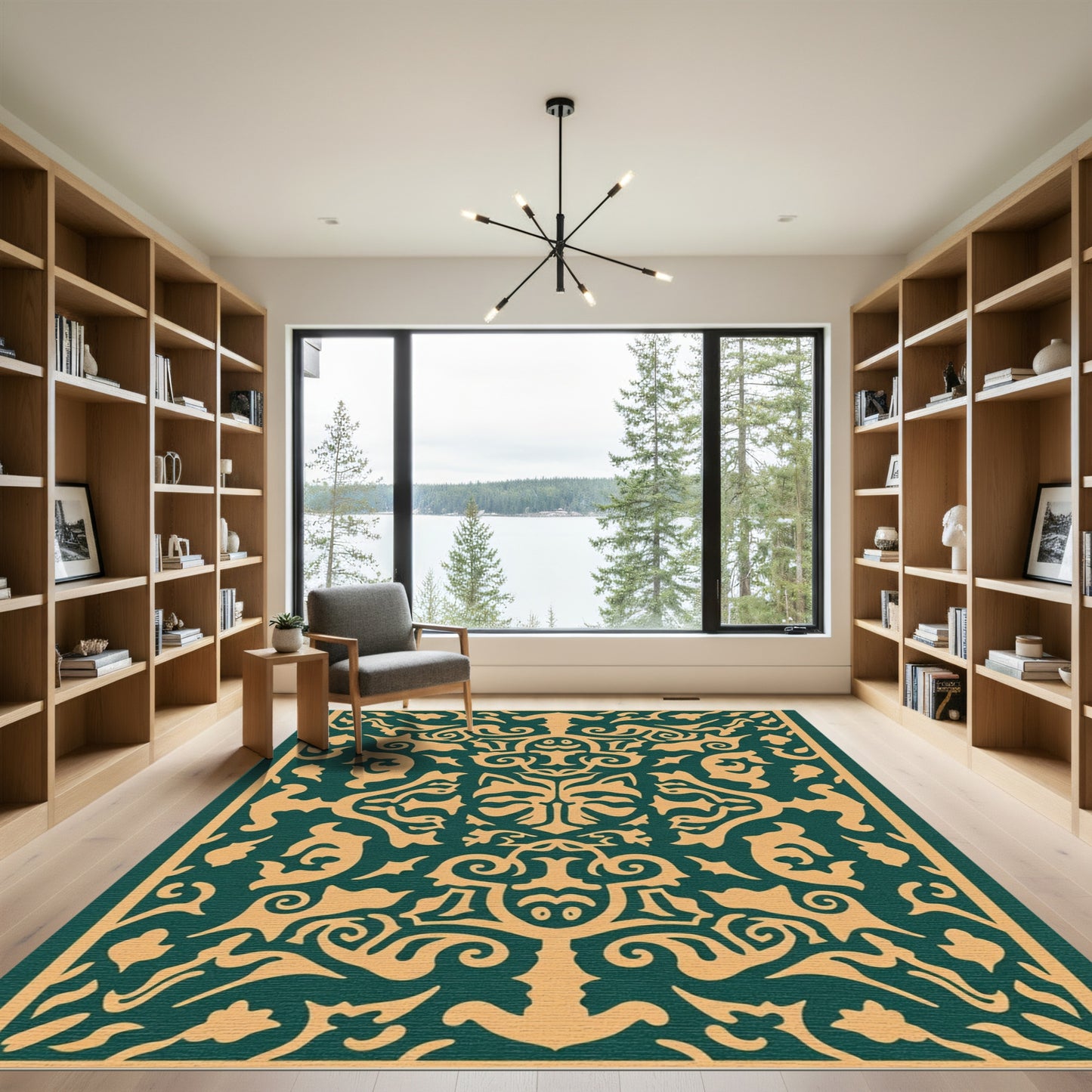 Crimson and Gold Intricate Floral Medallion Rug
