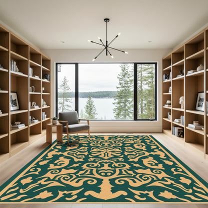 Crimson and Gold Intricate Floral Medallion Rug