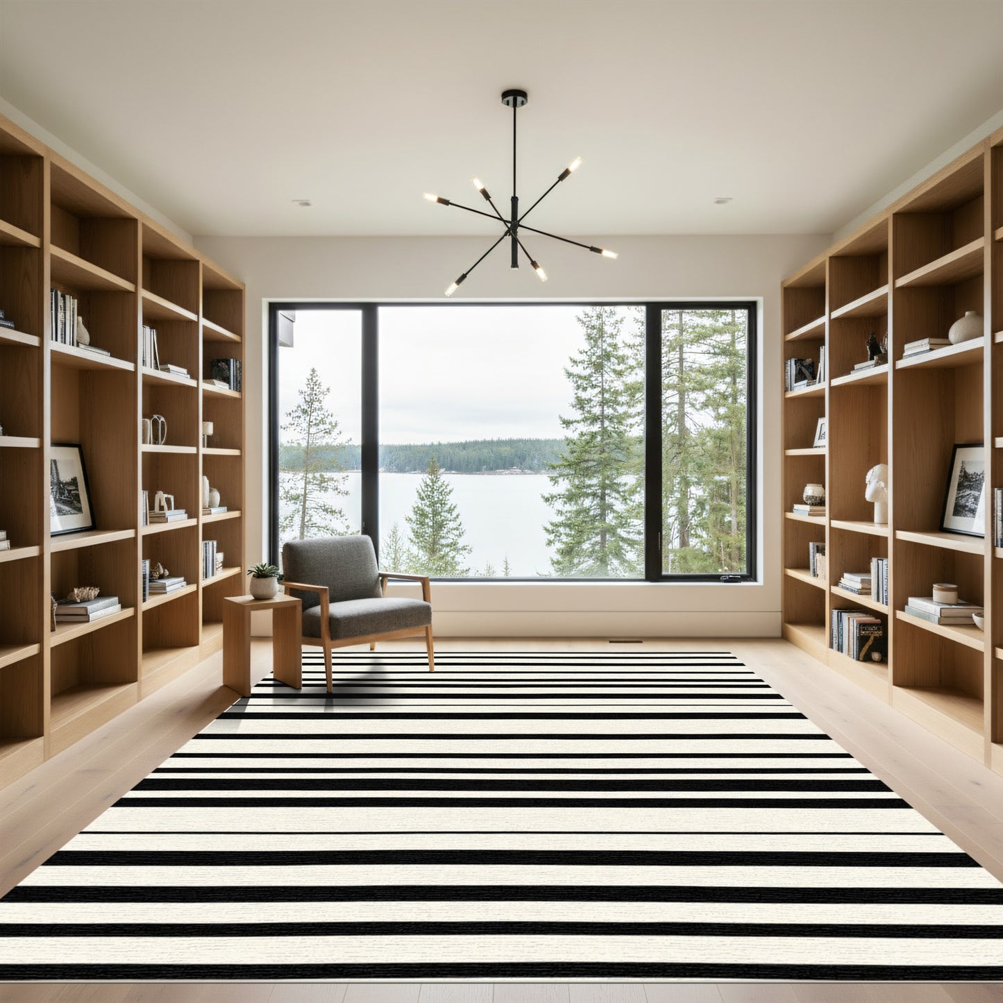 Cream Black Horizontal Stripe Rug