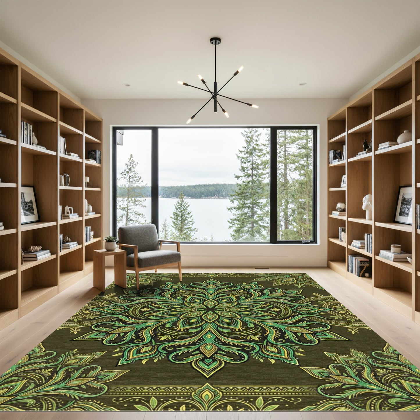 Vibrant Emerald Green Paisley Mandala Rug