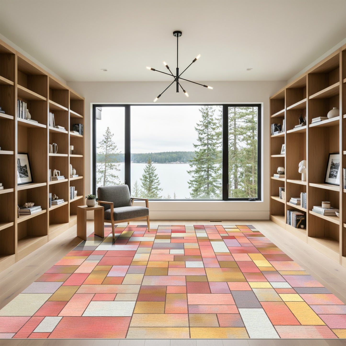 Abstract Pink Peach Geometric Blocks Rug