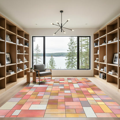 Abstract Pink Peach Geometric Blocks Rug