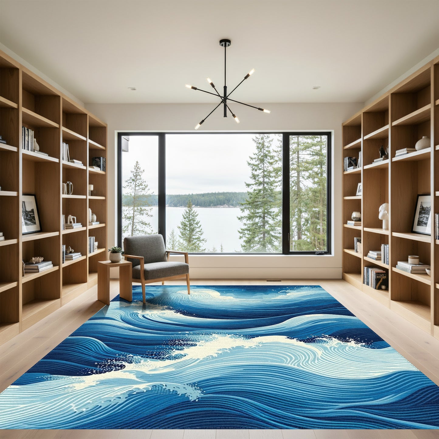 Navy Foamy Swirling Waves Rug