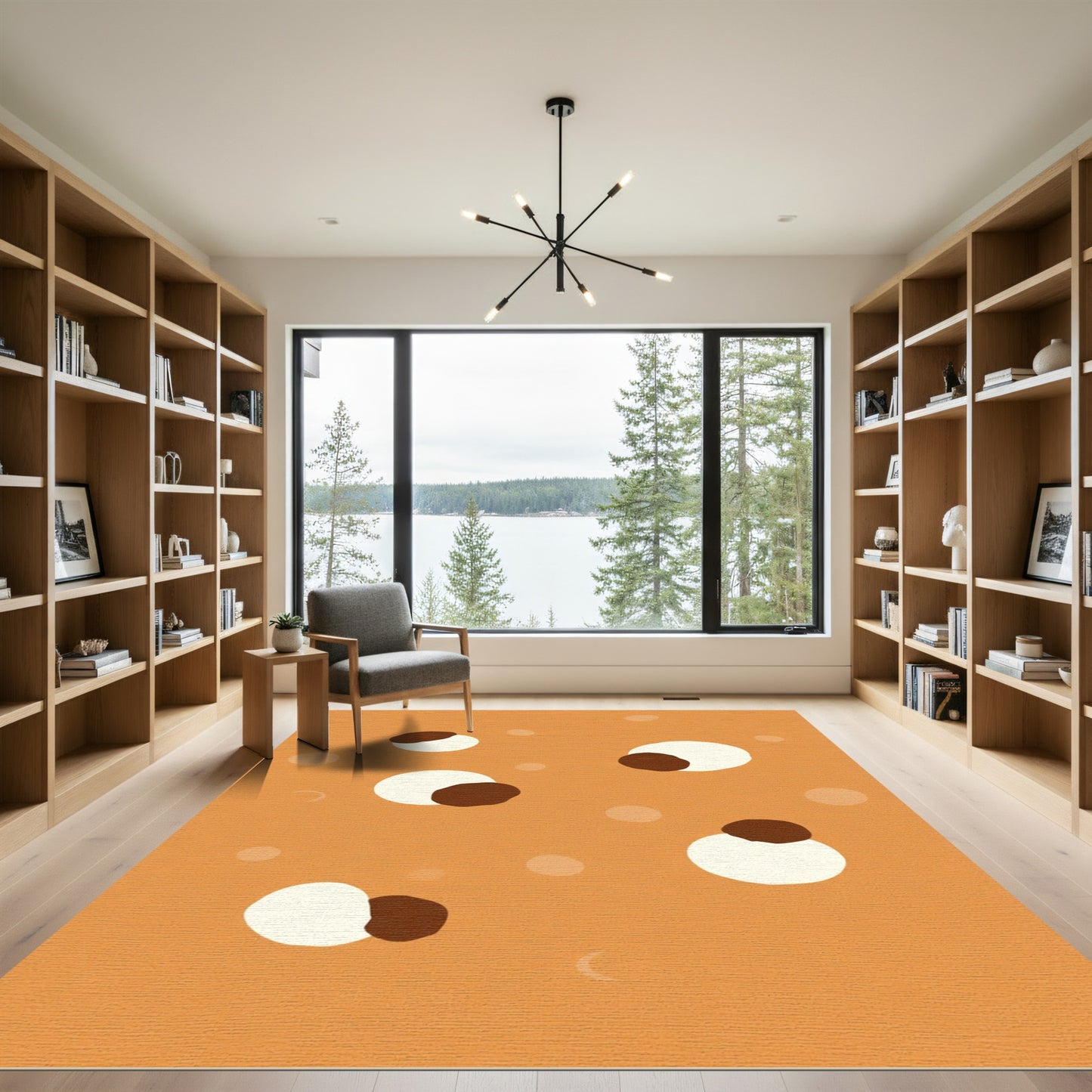 Orange White Brown Scattered Circles Rug
