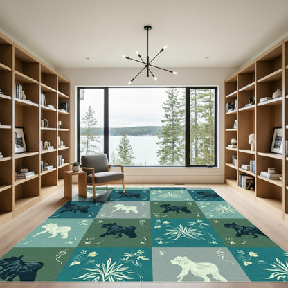 Earthy Tones Bear Floral Squares Rug