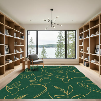 Emerald Green Botanical Line Art Rug