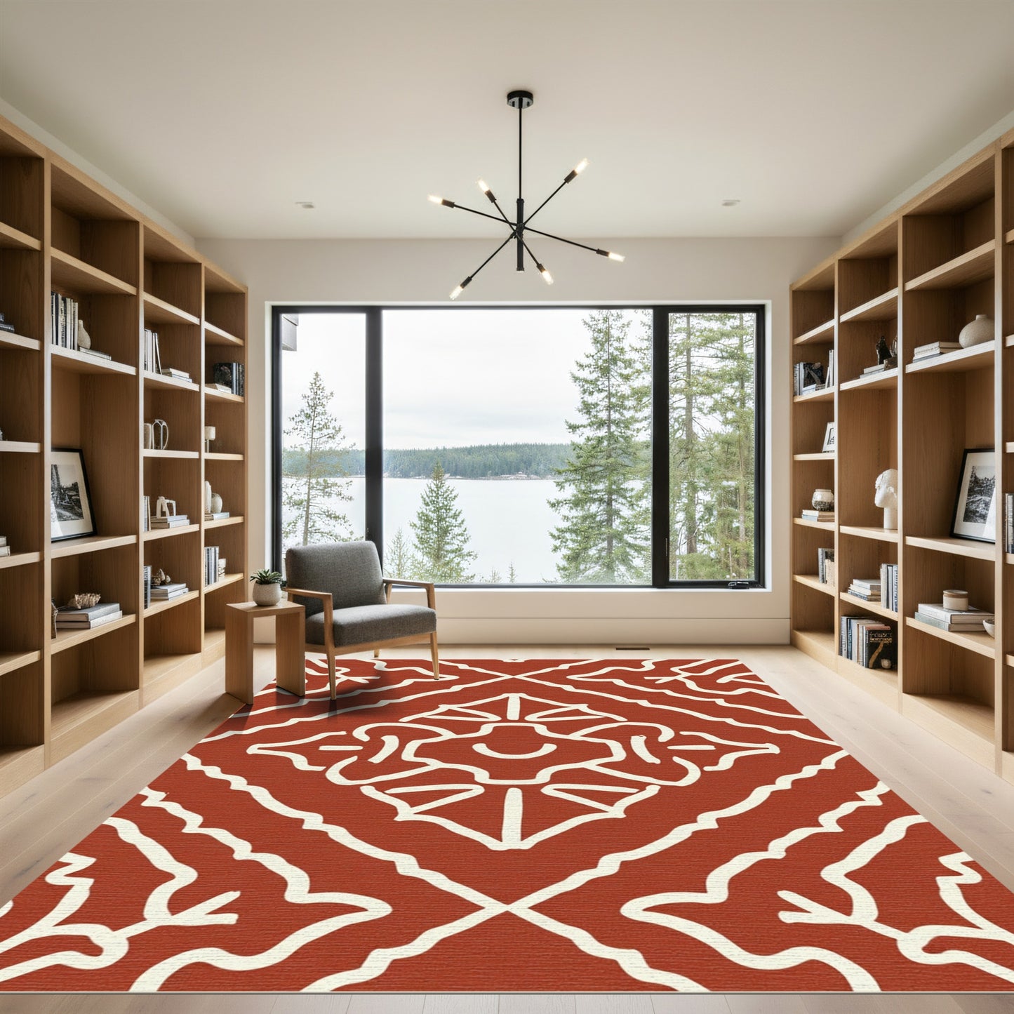 Terracotta Ivory Organic Medallion Rhombus Rug