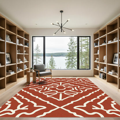 Terracotta Ivory Organic Medallion Rhombus Rug