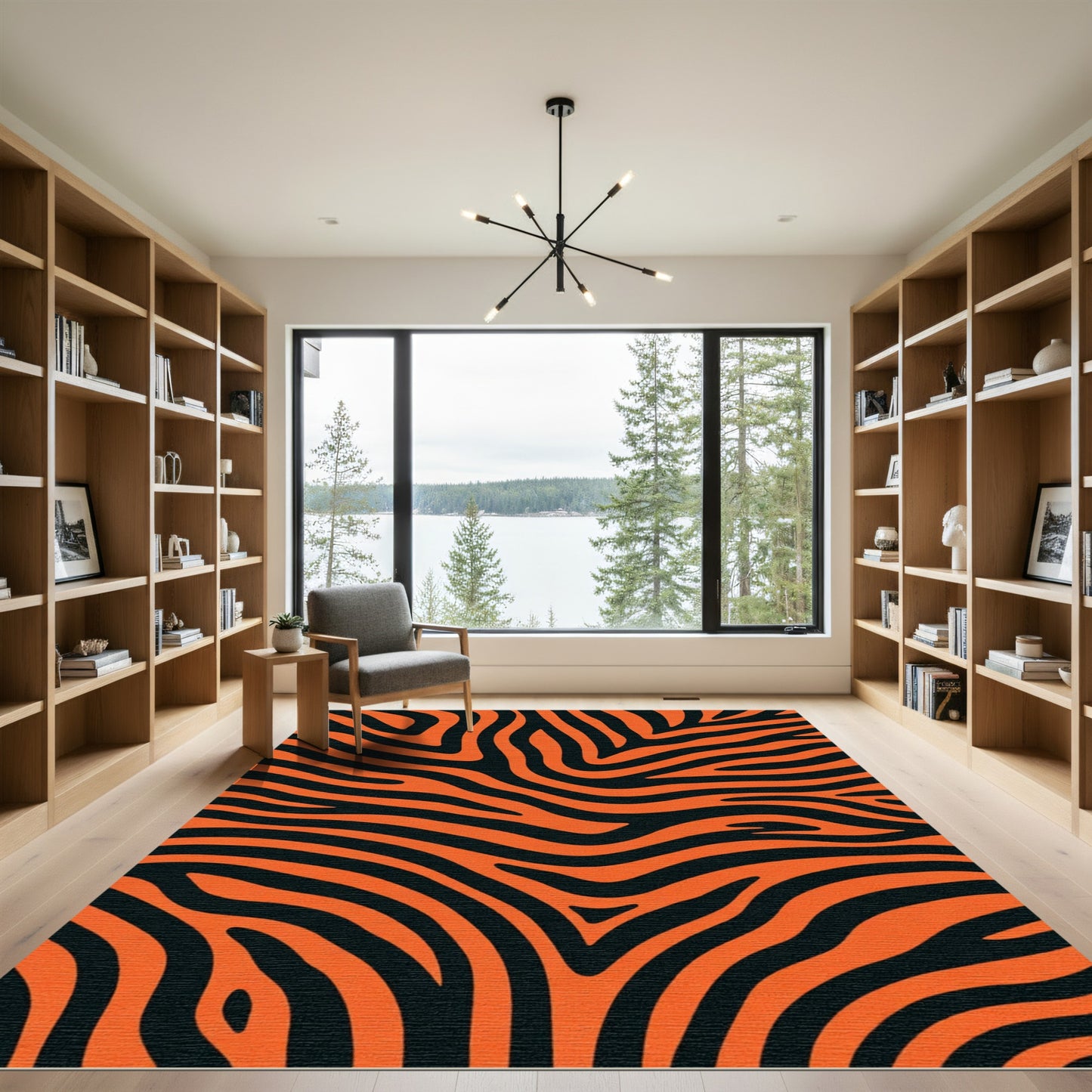 Vivacious Orange Black Wavy Stripes Rug