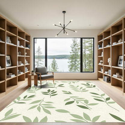 Light Green Leafy Branch Arrangement Rug